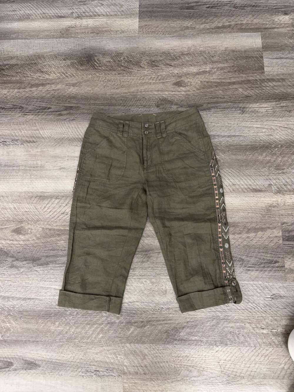 INC International Concepts 100% Linen Embellished Capri Pants Size 6P